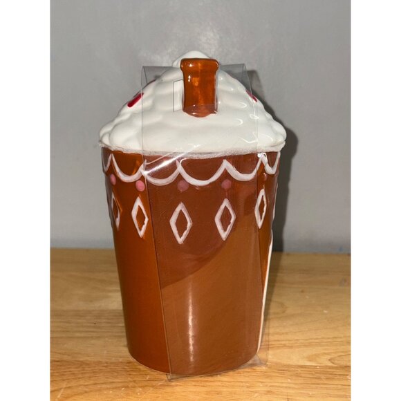 Gingerbread House Ceramic Coffee Cocoa Mug With Lid Topper & Candy Cane Handle - Picture 4 of 8